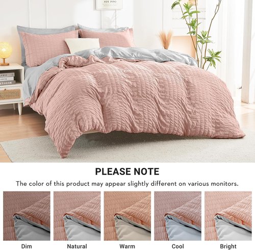 HYMOKEGE Comforter Set - Luxury 7-Piece Bed in a Bag | Rose Gold & Light Grey, All-Season Bedding