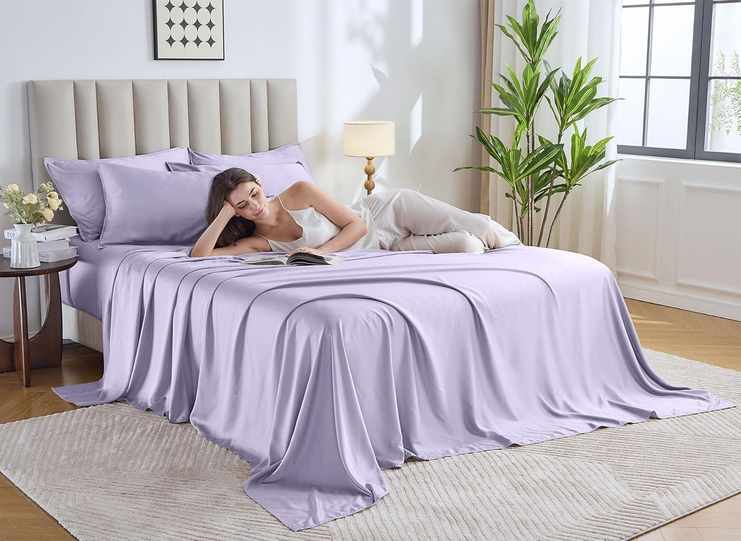 Pure Bamboo California King Sheets - 100% Organic Viscose Bed Set, Soft & Cooling, Lavender