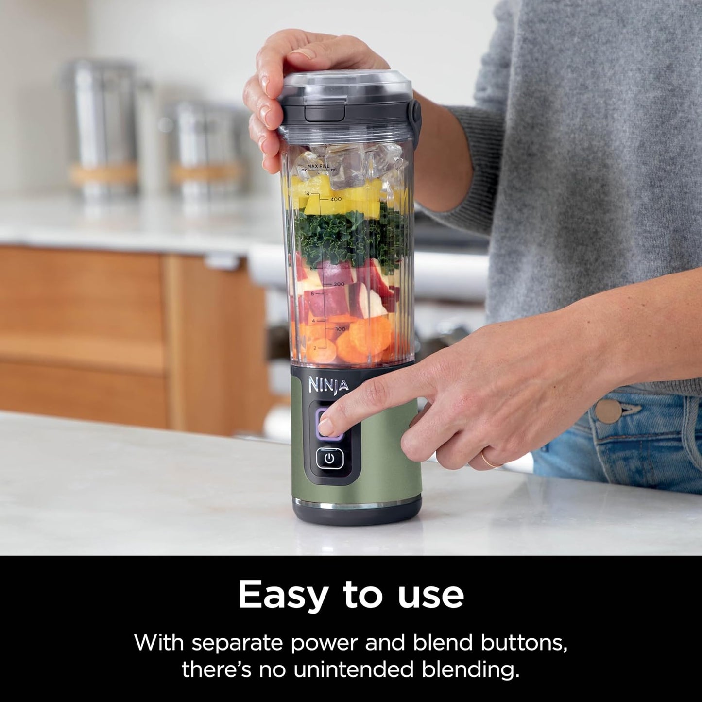 Ninja Blast Portable Blender - Cordless 18oz Personal Blender for Shakes & Smoothies | BPA-Free, Leakproof Lid, USB-C Rechargeable, Olive Green