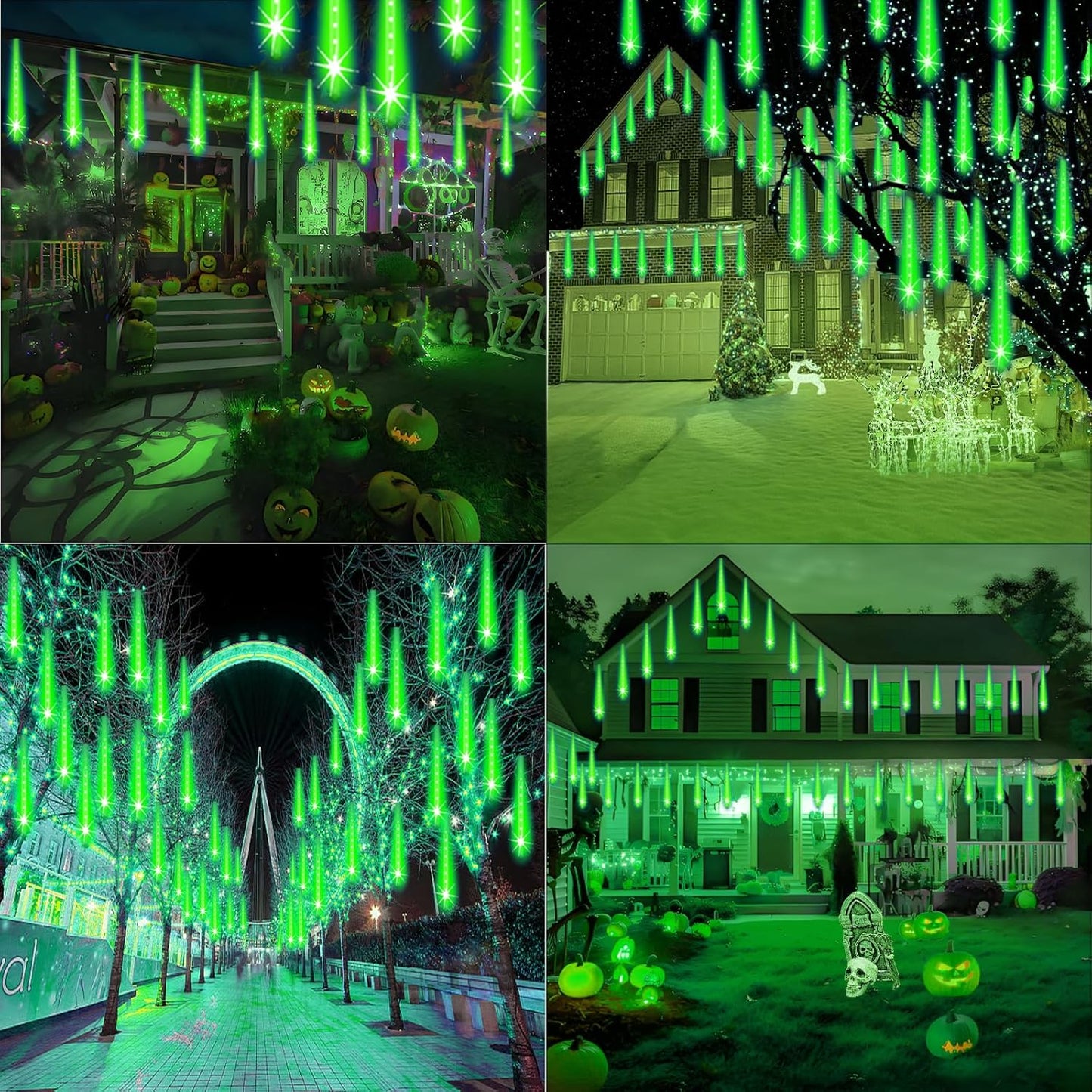 Weepong Meteor Shower Lights - 192 LED Outdoor Halloween & Christmas Decor | 8 Tube Snow Falling Rain Lights