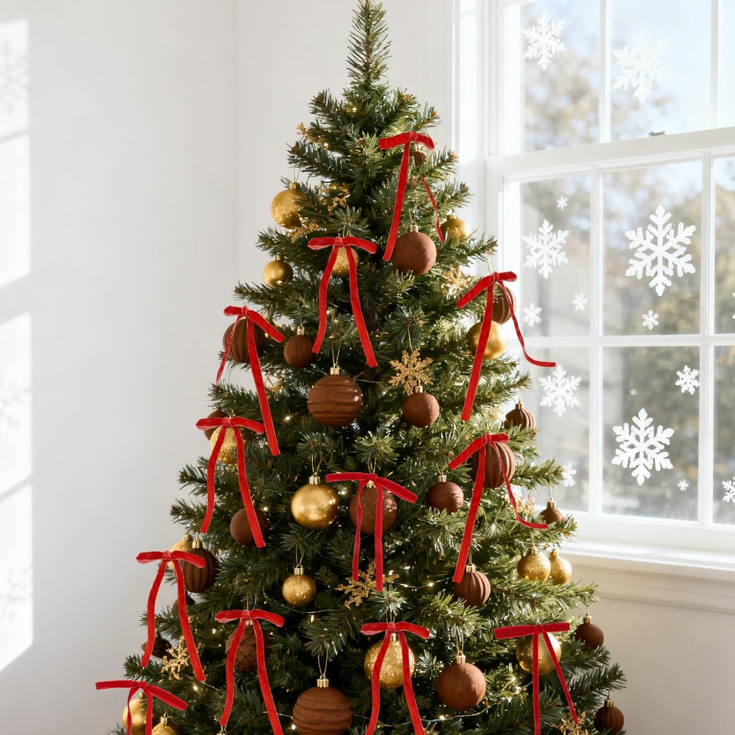Regine Switzerland 24Pcs Velvet Bows - Red Christmas Tree Ornaments for Festive Decor