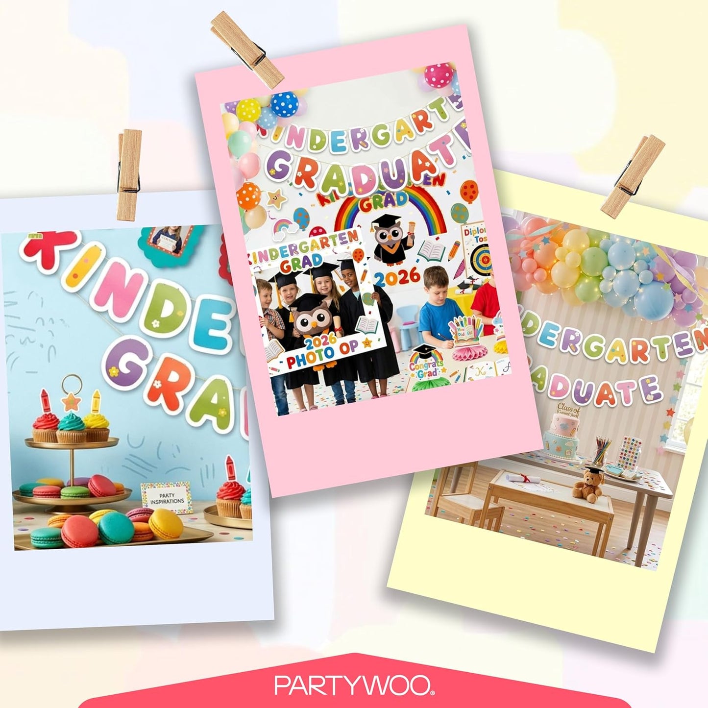 PartyWoo Graduation Decorations - 40pcs Colorful Rainbow Grad Party Supplies | Congrats Grad Banner & Balloons