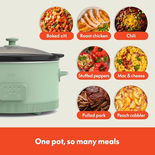 Bella 6.0 Qt Programmable Slow Cooker - Ceramic Nonstick, Adjustable Temp & Cooking Times, Seaglass
