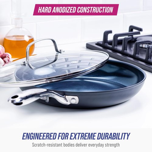 Blue Diamond Cookware 11-Inch Hard Anodized Ceramic Nonstick Frying Pan - PFAS-Free, Dishwasher & Oven Safe, Grey