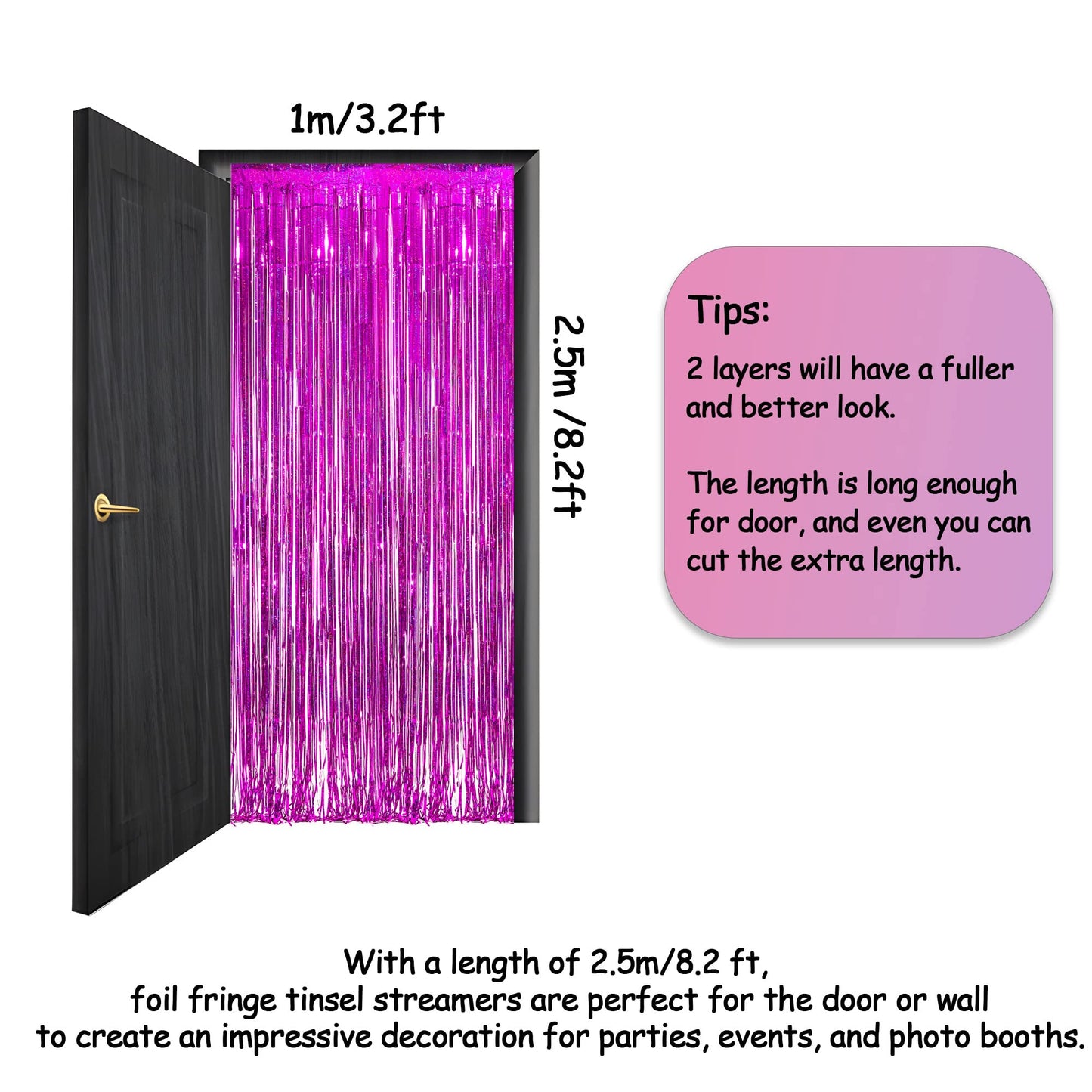 Magenta Tinsel Curtain Party Backdrop - GREATRIL Foil Fringe Curtain Photo Booth Streamers for Bachelorette Party Engagement Bridal Shower 2 PCS