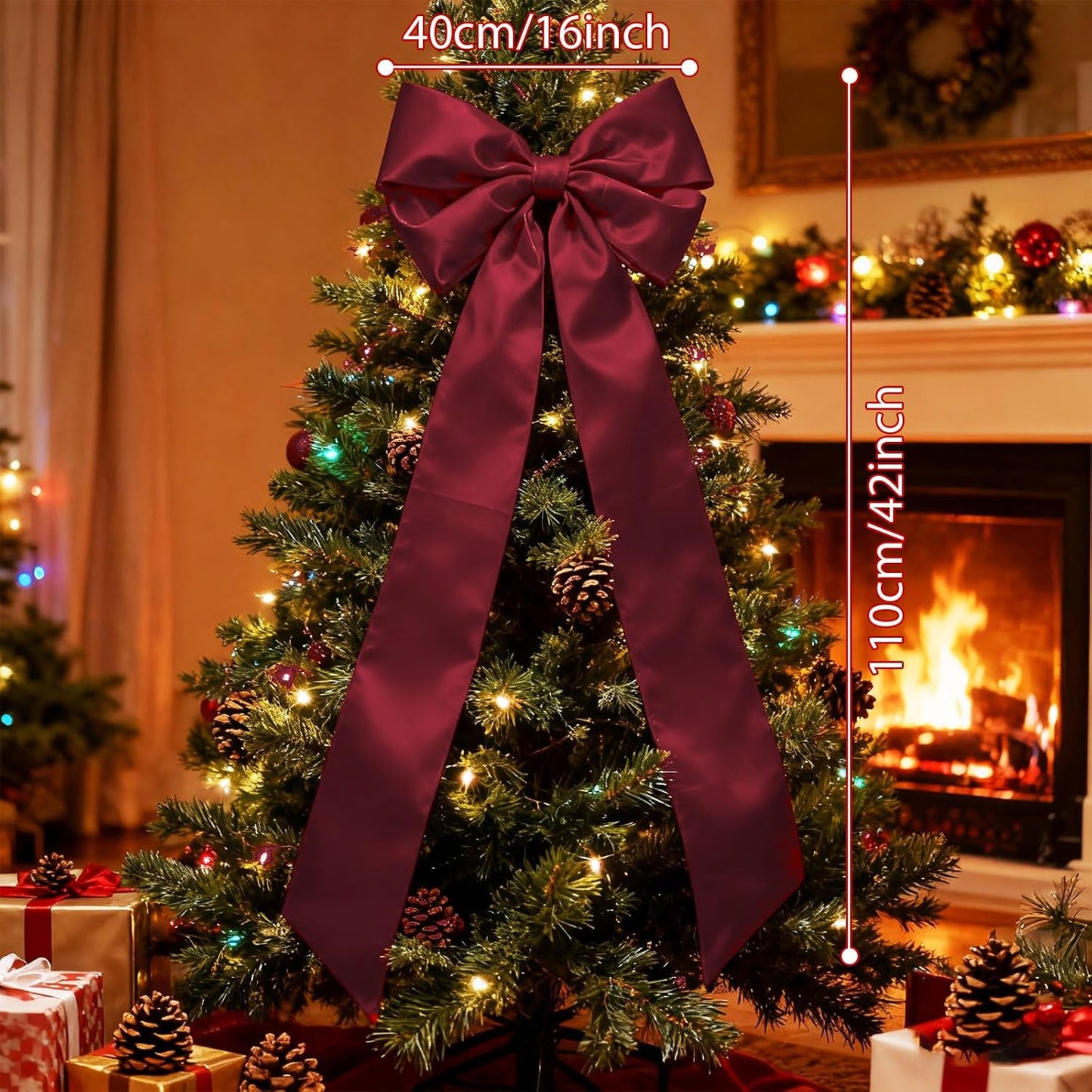 Regine Switzerland Extra Large Christmas Satin Bows - 16 x 42 Inches Deep Red Tree Topper Decorations