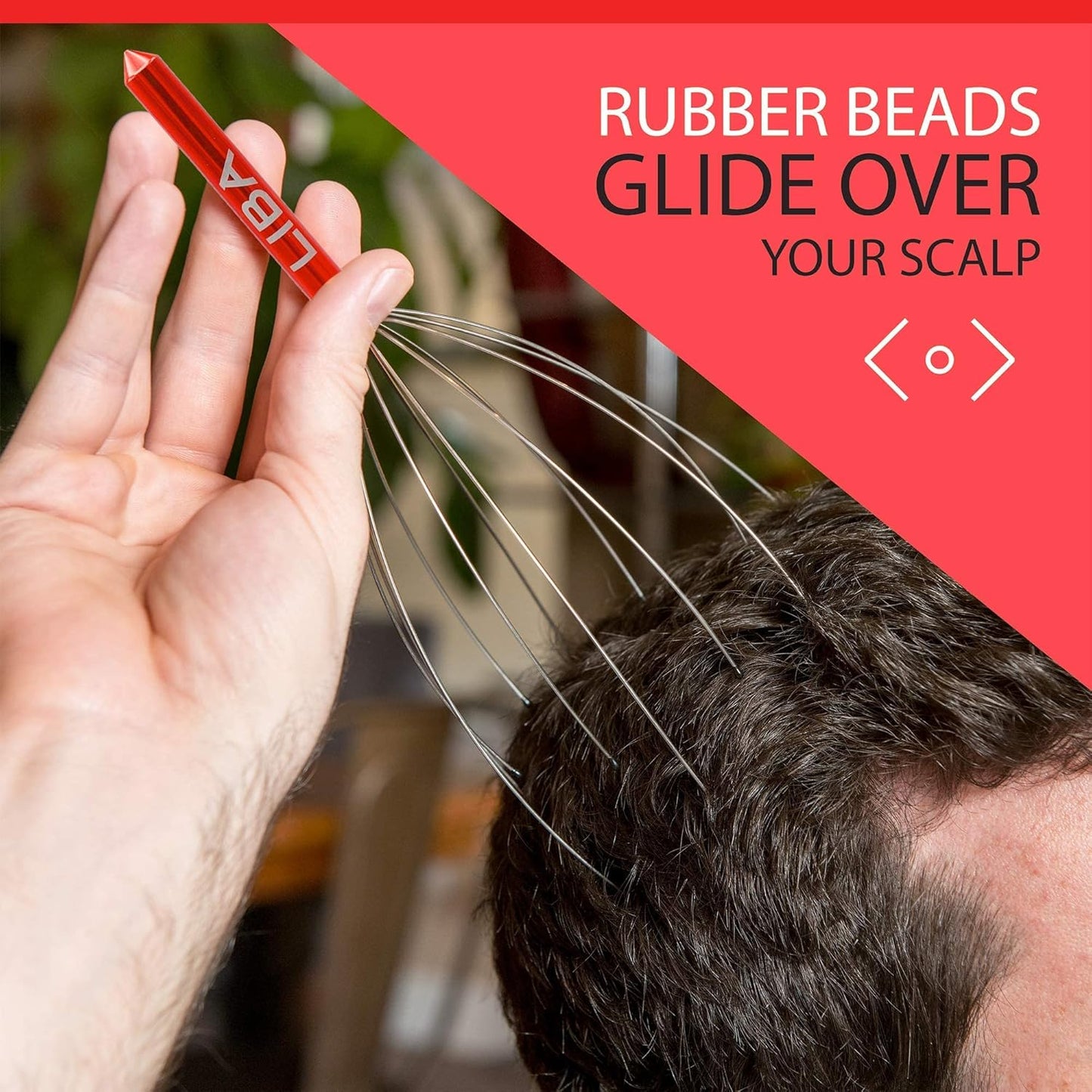 LiBa Scalp Massager Tool - 2-Pack Gentle Hair Scratcher for Pain-Free Massage | Red Rubber Beads
