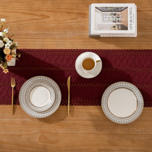 Burgundy Table Runner with Tassels Boho Claret Red Macrame Table Runner Farmhouse Woven Home Decor 12x71 inch Modern Fall Table Decor for Coffee Dining Bedroom Decor Rustic Style