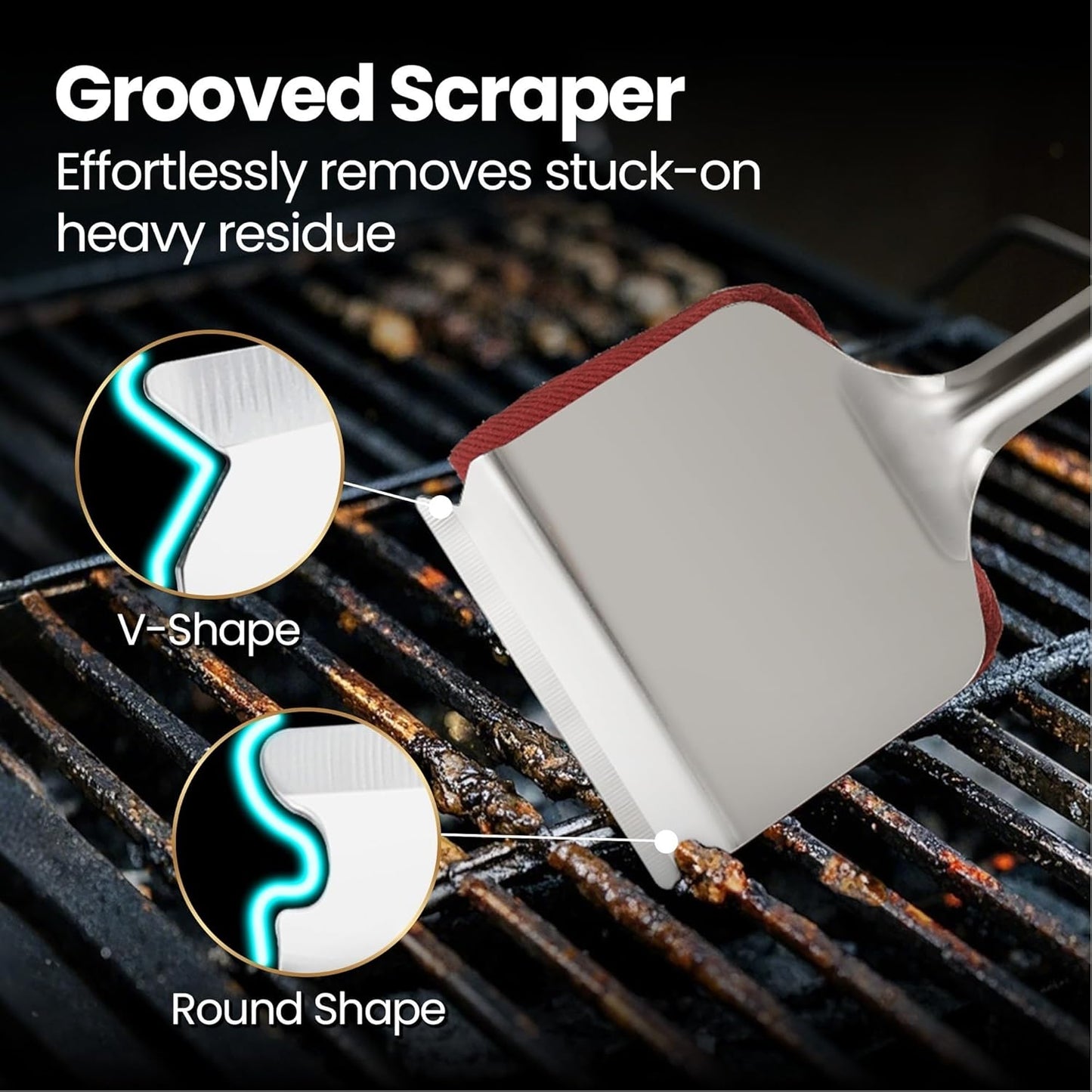 Skiennix 2-in-1 Stainless Steel Grill Brush Kit - Interchangeable BBQ Brush & Griddle Scraper with Fire-Resistant Sponge | Dishwasher Safe BBQ Cleaner