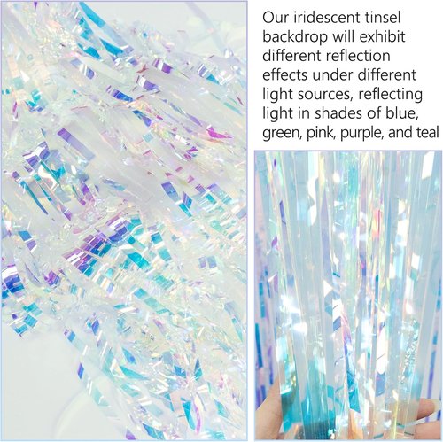 Iridescent Party Decorations - Holographic Tinsel Foil Streamers | 2 Pack 3.3x6.6 FT for Birthdays & Events