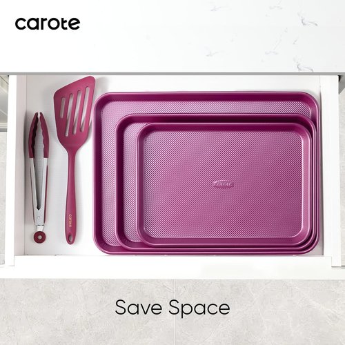 CAROTE 3-Piece Baking Pan Set - Versatile Bakeware with 13", 15", & 17" Cookie Sheets in Royal Violet
