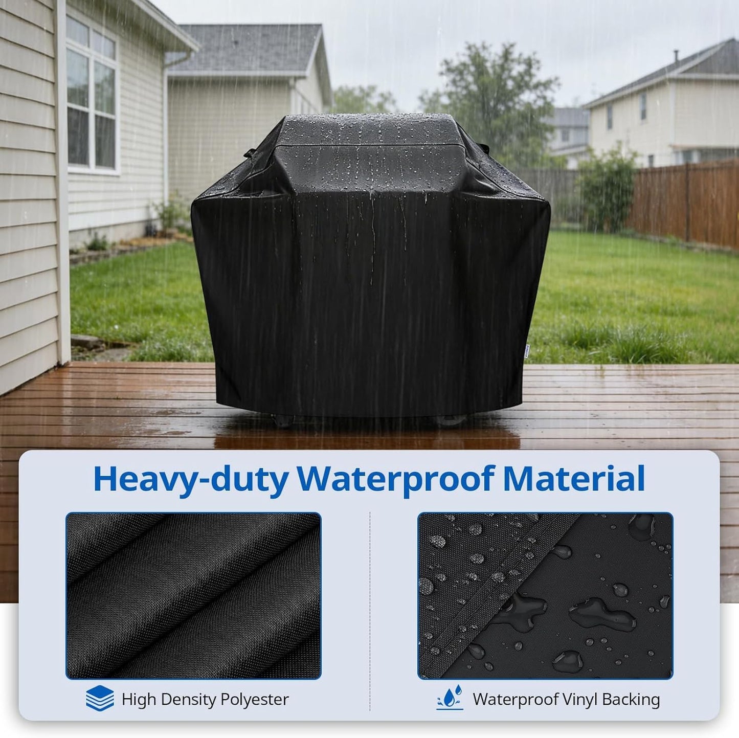 SunPatio Grill Cover - 55 Inch Heavy Duty Waterproof Barbecue Cover | UV & Fade Resistant, All-Weather Protection for Weber, Charbroil, Nexgrill, Kenmore Grills - Black
