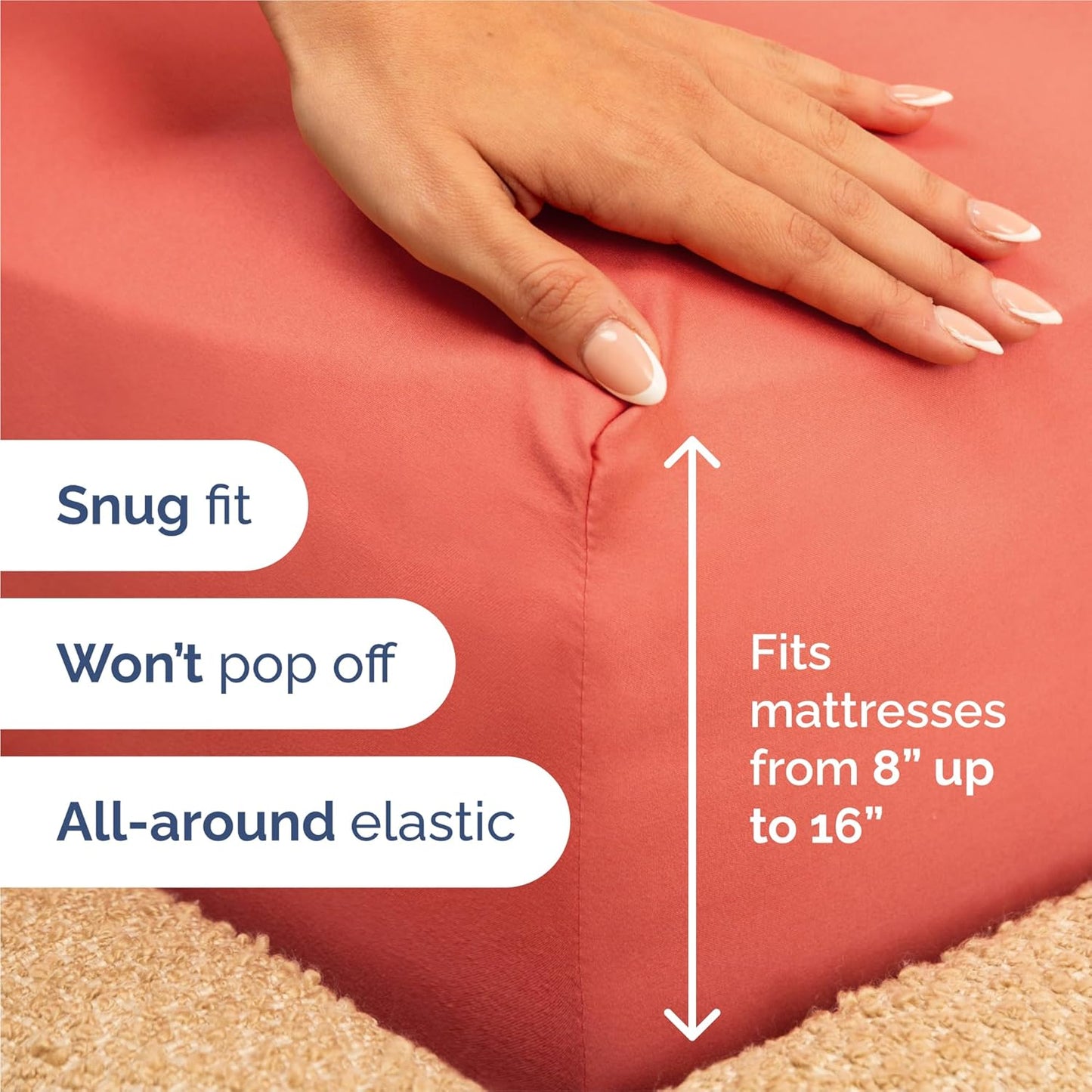 Split King Size 5-Piece Sheet Set - Comfy Cooling Bed Sheets for Luxurious Sleep - Deep Pockets, Soft & Wrinkle-Free - Oeko-Tex Certified - Coral