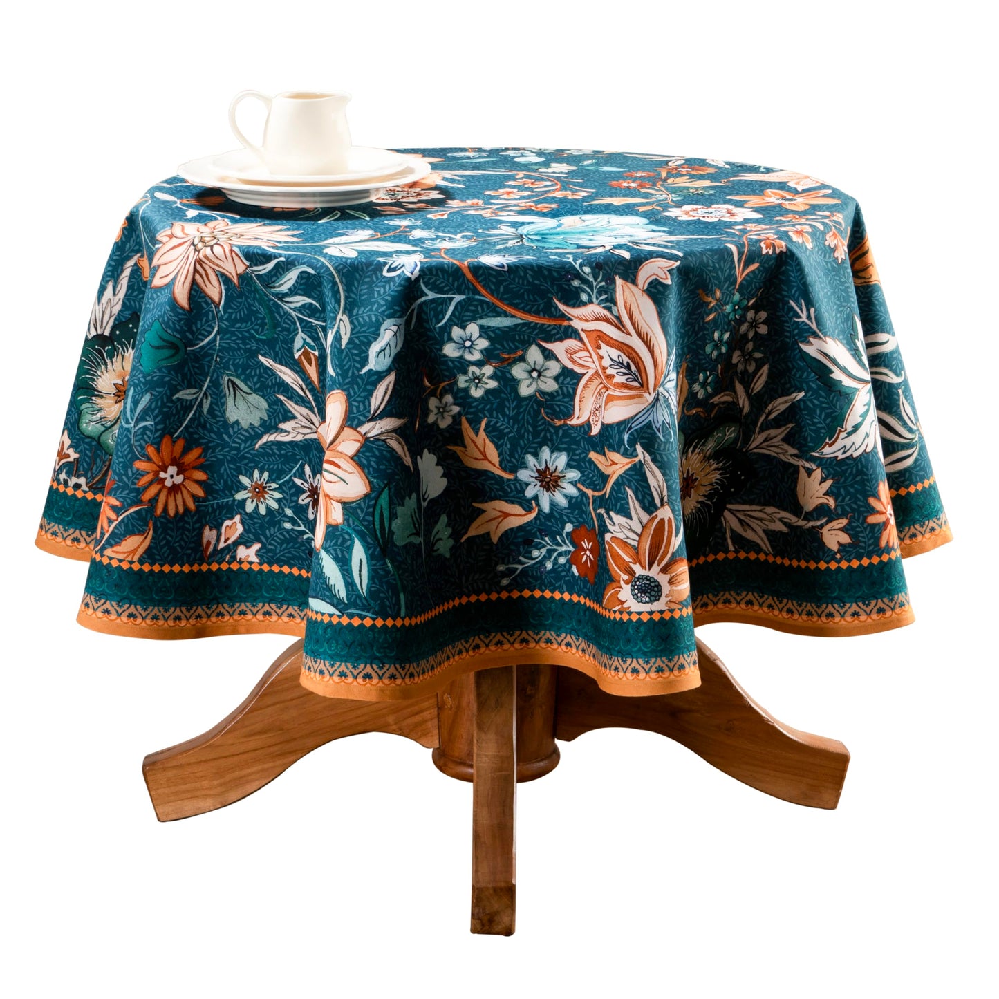 Maison d' Hermine Table Cloth Round Table 100% Cotton 69 Inches Fall Tablecloth Reusable Everyday Use for Thanksgiving Christmas Decorations Dining Farmhouse Party (Luxury Loft - Dark Teal)