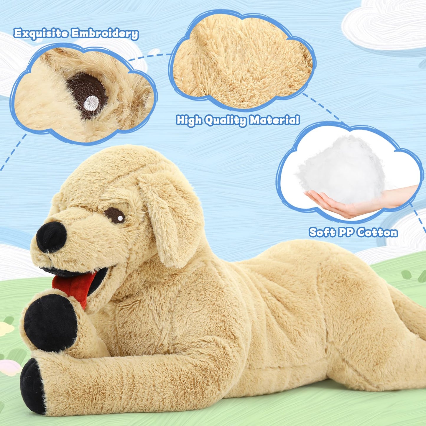 Lanmore 29" Dog Stuffed Animal Large Puppy Plush Golden Retriever Dogs Hugging Pillow for Kids Girlfriend, Gift for Birthday Christmas Valentine's Day Halloween(Light Brown)