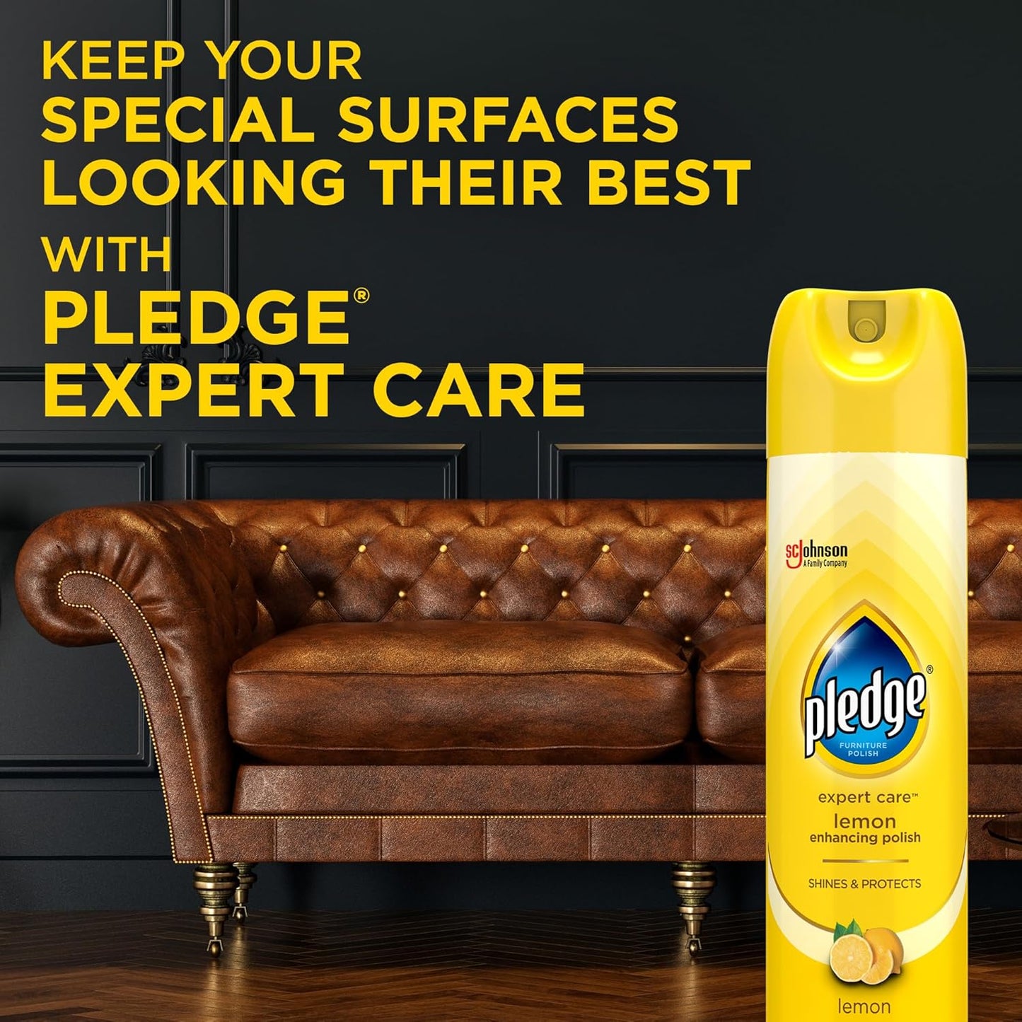 Pledge Enhancing Polish Spray - Wood & Stainless Steel Cleaner | Fast Shine & Scratch Protection, 9.7oz - Lemon Scent