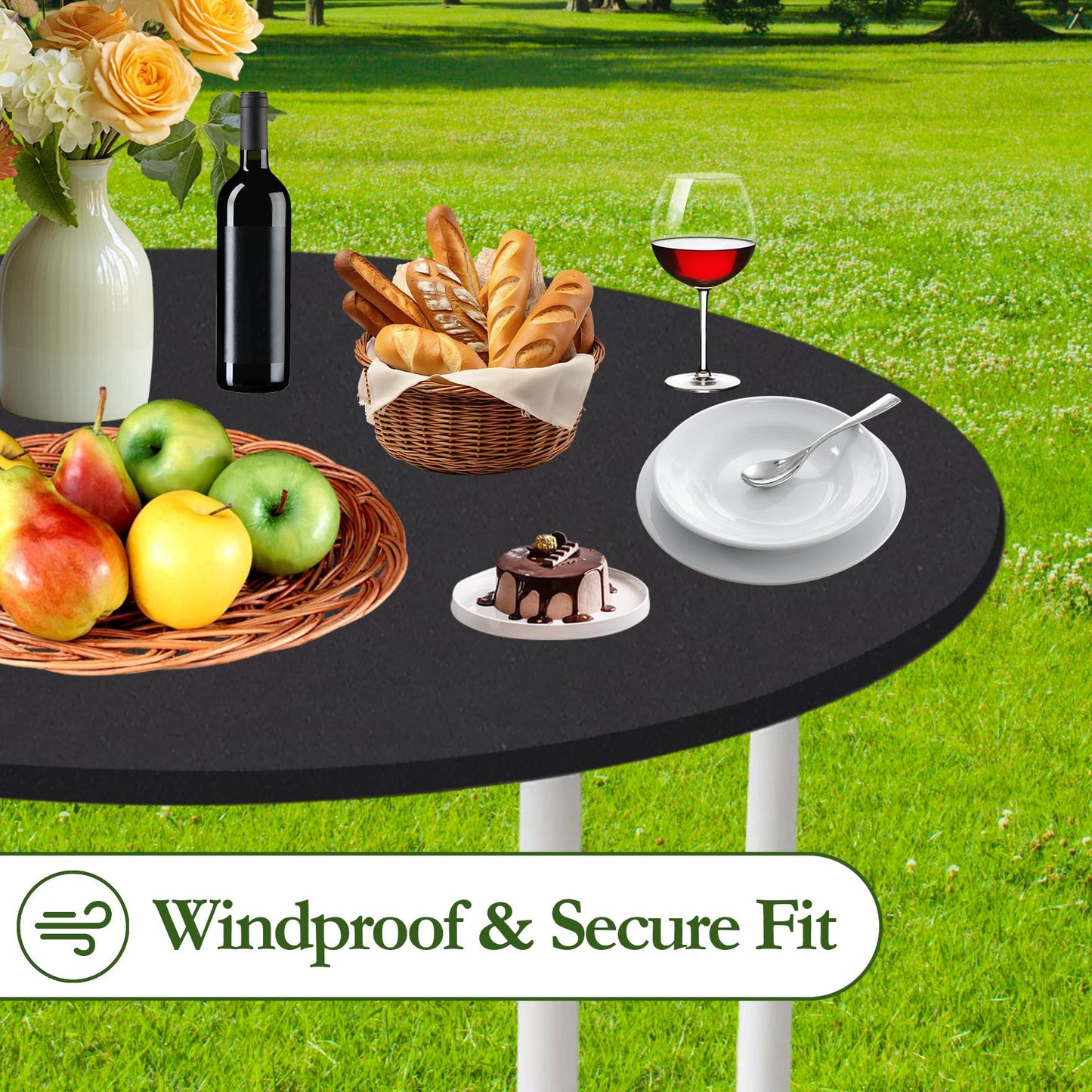 Klmnop 2 Pack Fitted Round Tablecloth with Elastic for 45" - 56" Tables, Waterproof Stretch Tablecloth, Washable Table Cover for Picnic, Camping, Indoor and Outdoor Use