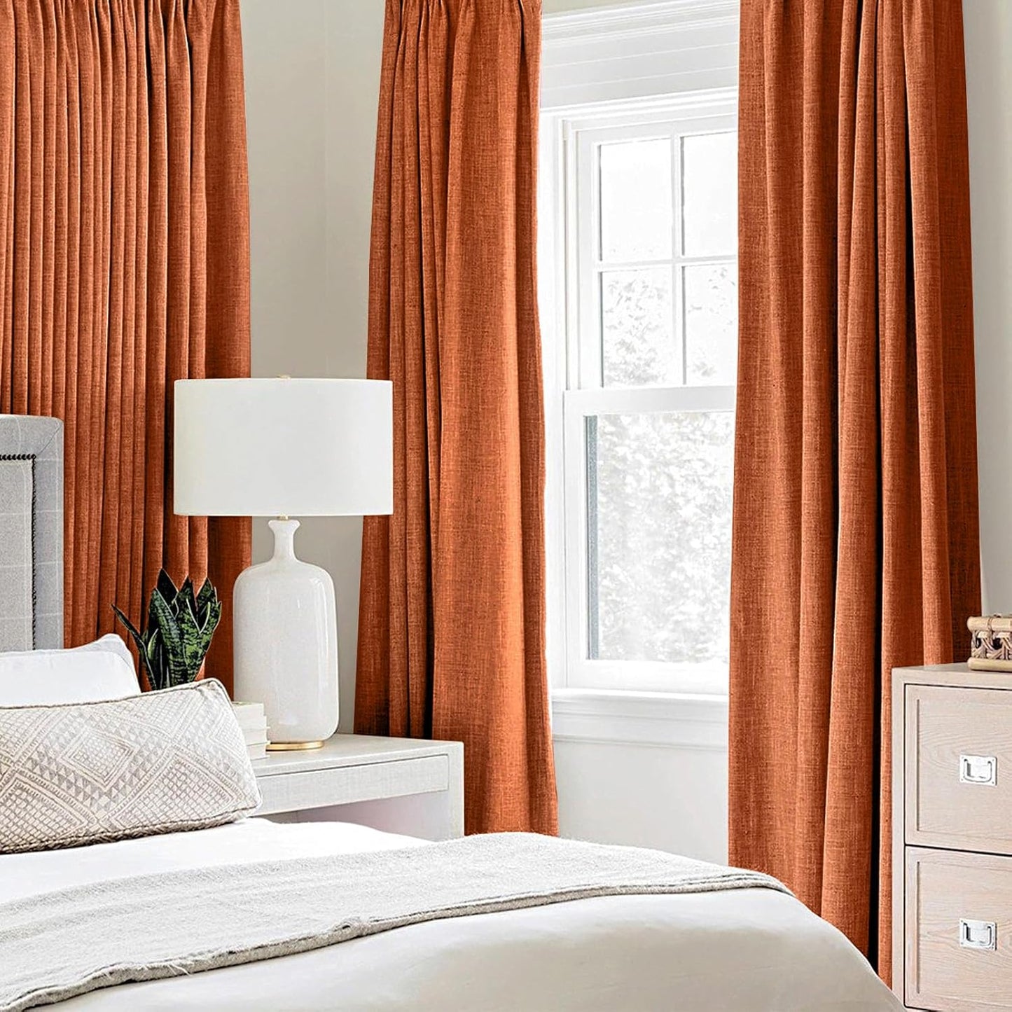 MIULEE Blackout Linen Curtains - 100% Thermal Insulated Orange Drapes for Bedroom & Living Room | 52 x 90 Inch (2 Panels)