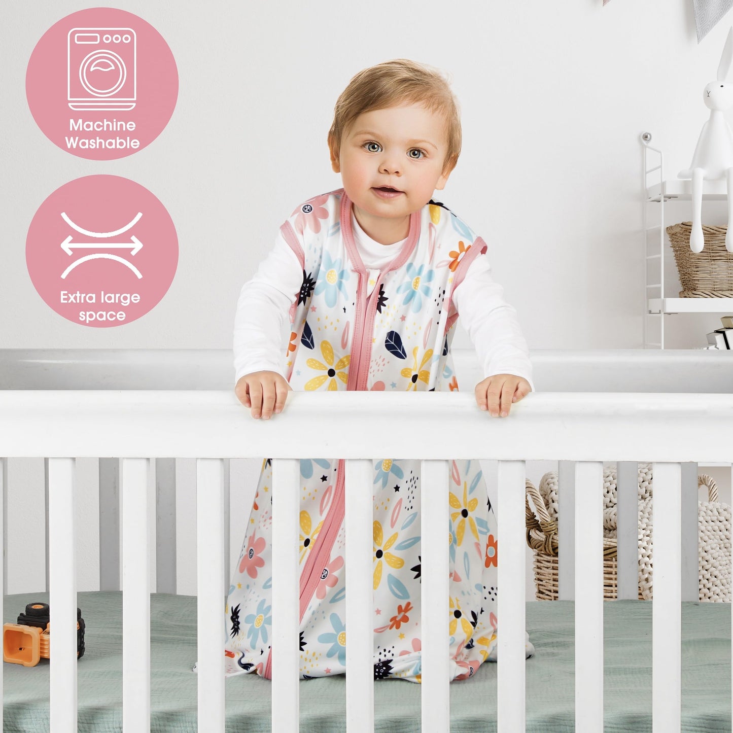 BSTOPPT 3 Pack Baby Sleep Sack 6-12 Months 100% Rayon Cotton Baby Sleeping Bag 2-Way Zipper Toddler Wearable Blankets TOG 0.3 （Heart&Pink&Floral）