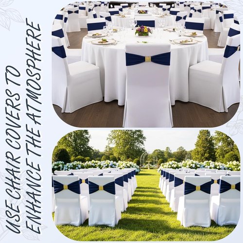 Hahafelt Spandex Chair Sashes with Rhinestone Buckle - 100 Pcs Navy Blue Bowknot Ties for Weddings & Events
