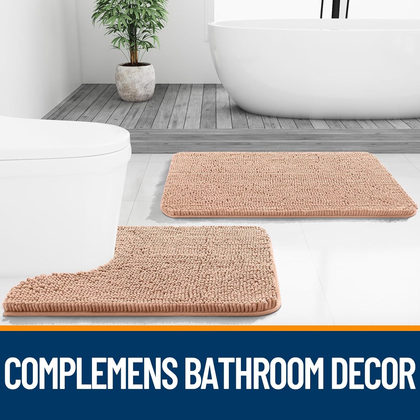 OLANLY Large Bathroom Rugs - Extra Soft Chenille Bath Mats | Quick Dry, Machine Washable, Peach 50x30