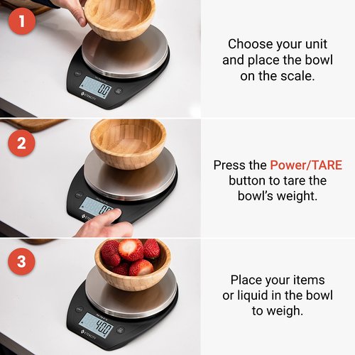 Etekcity 0.1g Food Scale, Bowl, Digital Grams and Ounces for Weight Loss, Dieting, Baking, Cooking, and Meal Prep, 11lb/5kg, Stainless Steel Black