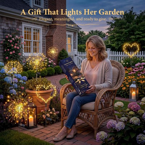 Fairdeer Solar Firework Lights Outdoor 2 Pack, 120LED Starburst Garden Lights Solar Powered with 8 Lighting Modes, Waterproof Decorative Lights for Flower Beds, Walkways, Small Garden & Patio Decor