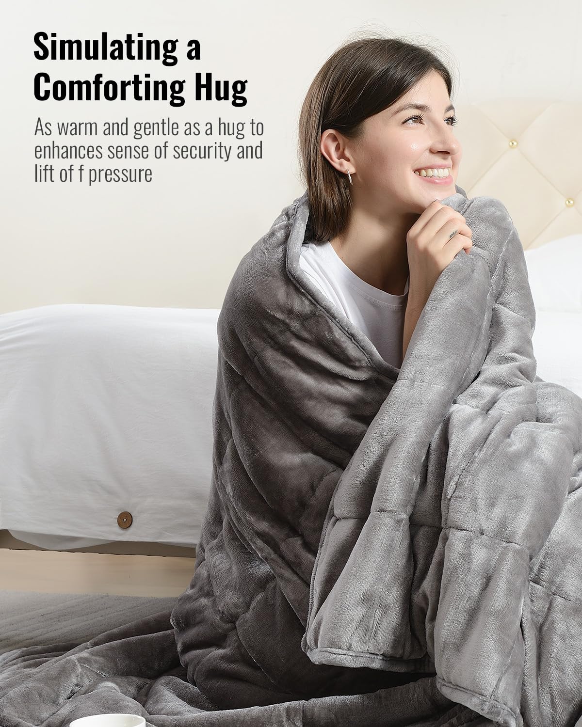 Weighted Blanket Queen Size 15lbs 60x80 inches, Uttermara Sherpa Weighted Blankets with Soft Plush Fleece, Cozy Warm White Sherpa Snuggle Thick Heavy Blanket Great for Sleep and Calming, Grey