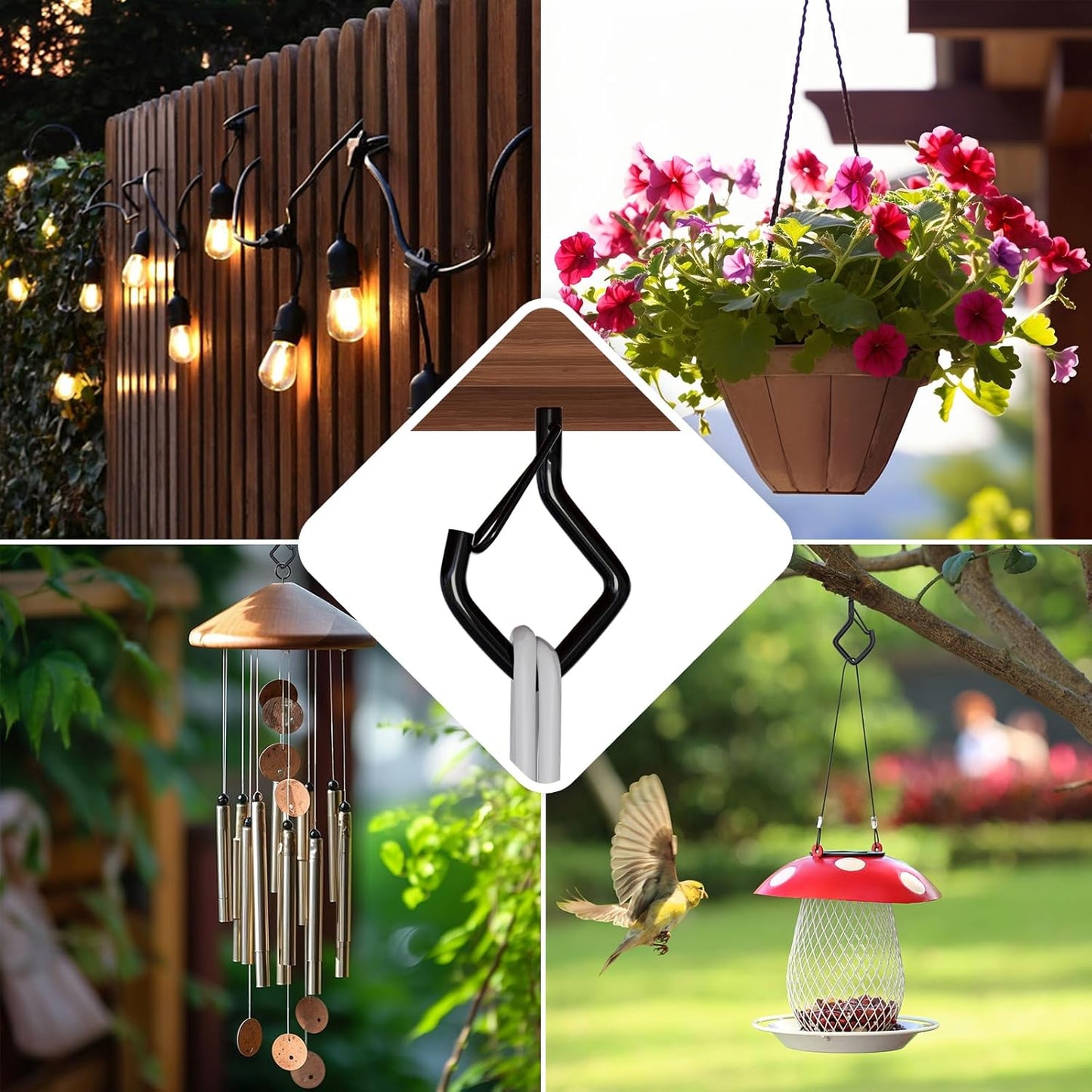 Skiennix 20 PCS Heavy Duty Screw Hooks - Safety Buckle Ceiling Hooks for Outdoor Lights & Plants | 2.36 Inches, Black