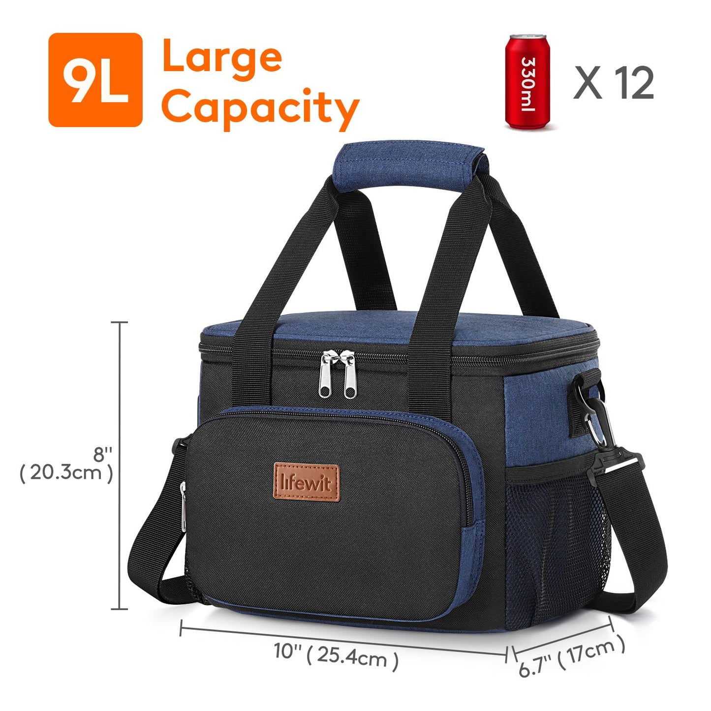 Lifewit Medium Lunch Bag, Insulated Lunch Box, Soft Cooler Cooling Tote for Adult Men Women, Black and Green 12-Can (9L)