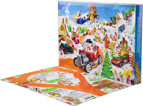 Hot Wheels | 2025 Advent Calendar Toy Cars Playset - 10 Vehicles, 10 Clips & 14 Winter Accessories