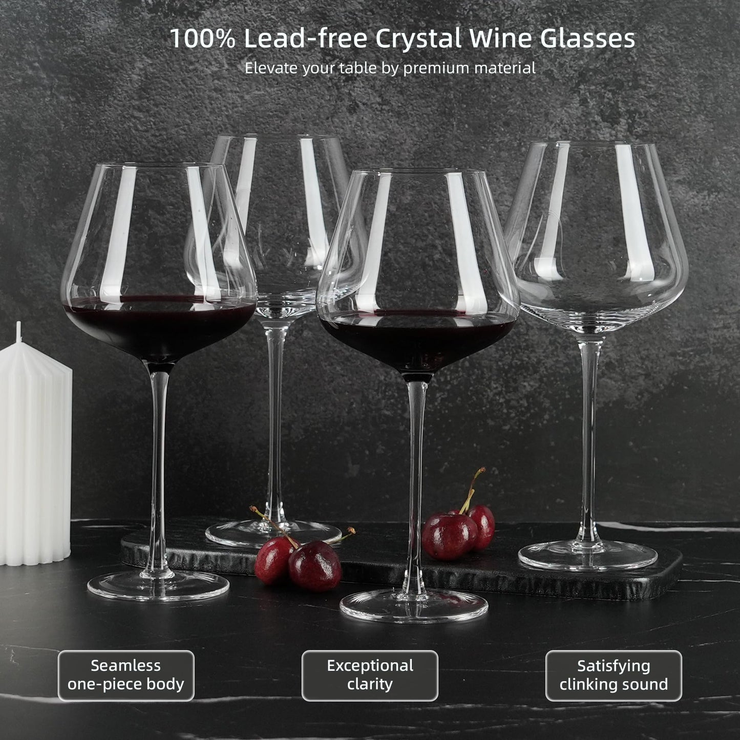 LASTURYCX Wine Glasses Set of 4, 18OZ Large Crystal Red Wine Glasses, Hand Blown Vintage Wine Glasses with Thin Rim, Large Bowl, Long Stem, Gifts for Wedding, Housewarming, Birthday
