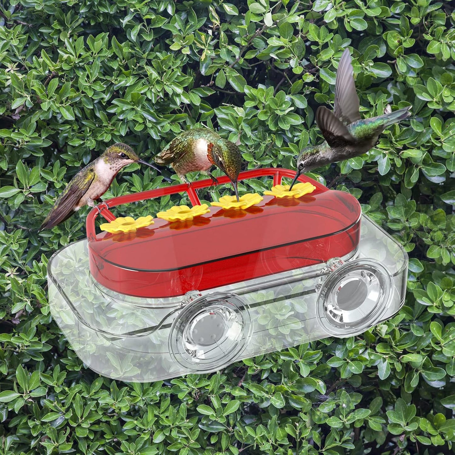 Redboat Hummingbird Feeder - 2 Pack Window Design with Strong Suction Cups & 4 Feeding Ports | Easy Clean, 10oz
