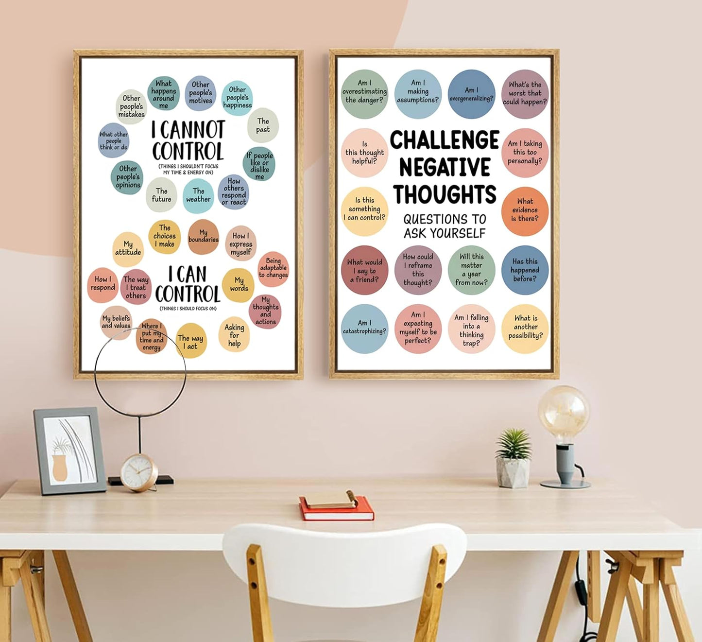 2Pcs Mental Health Wall Art - Motivational Canvas Prints for Challenging Negative Thoughts | 12x16in Unframed