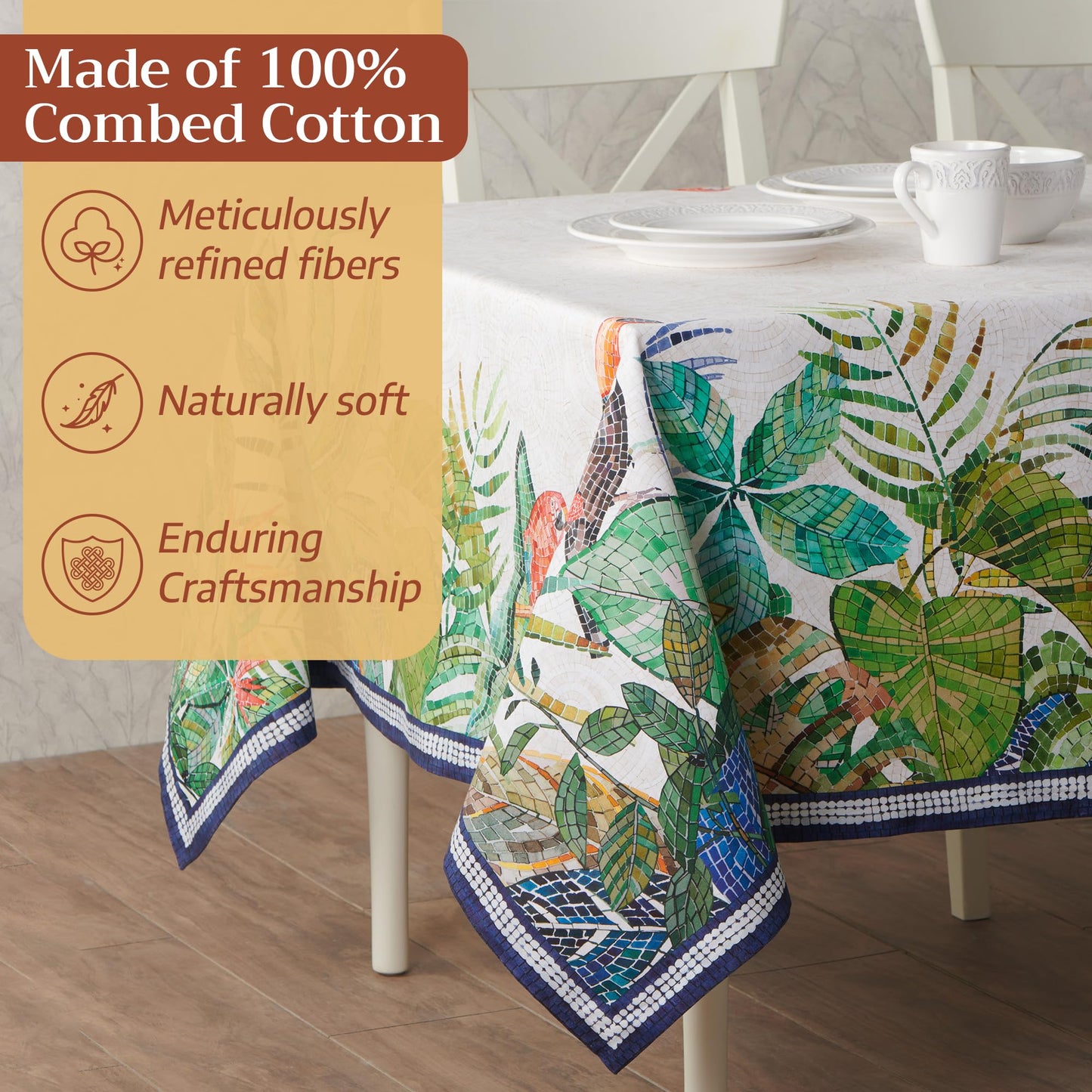 Maison d' Hermine Premium Table Cloth Rectangle Table 100% Combed Cotton 120 x 70 Inches Tablecloth Reusable Decorative for Dining Room, Farmhouse, Home, Party, Festive & Wedding - Mosaic