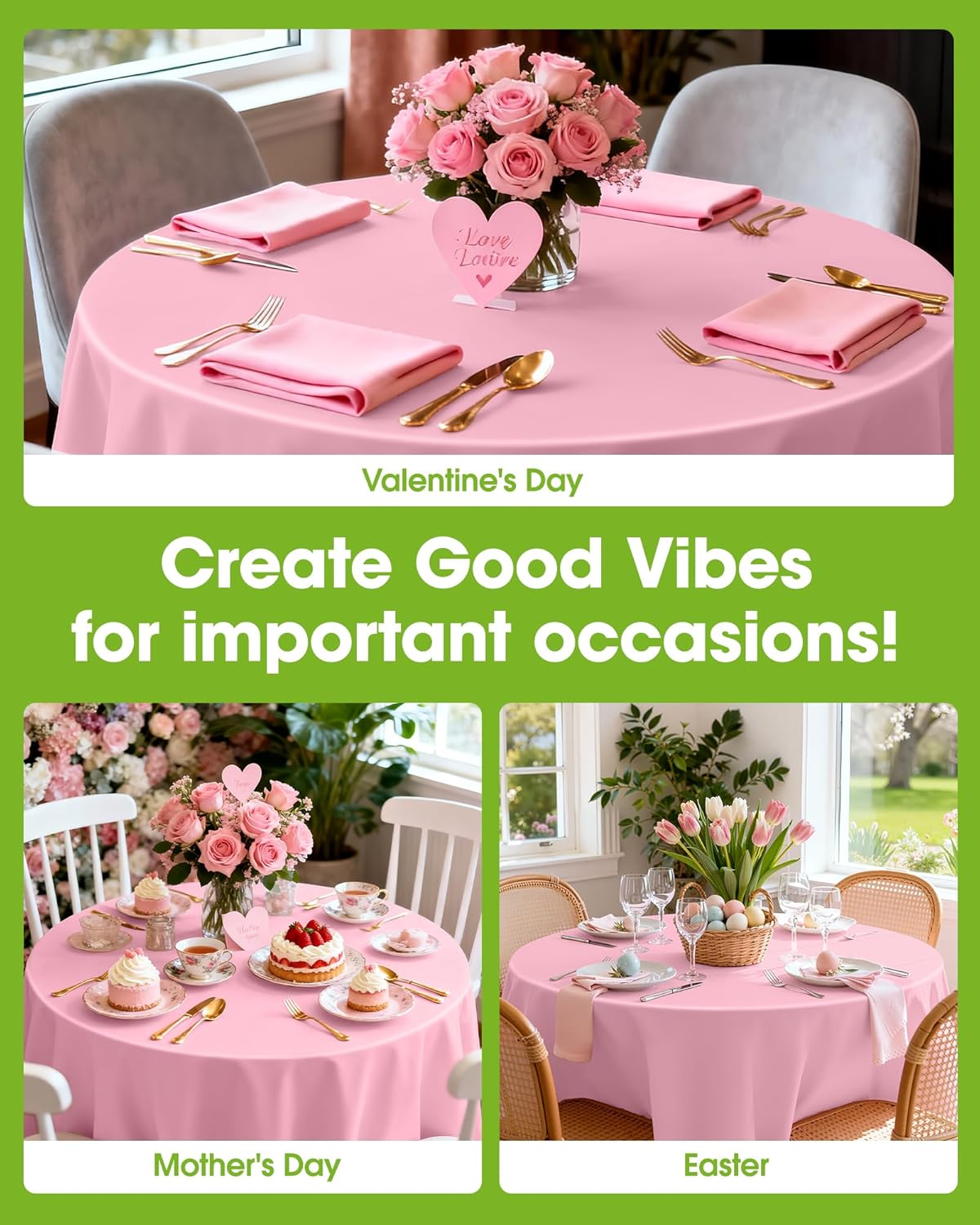 Pureegg 84'' Round Plastic Table Cloths - Disposable 8 Pack in Pastel Pink for Easter & Special Occasions