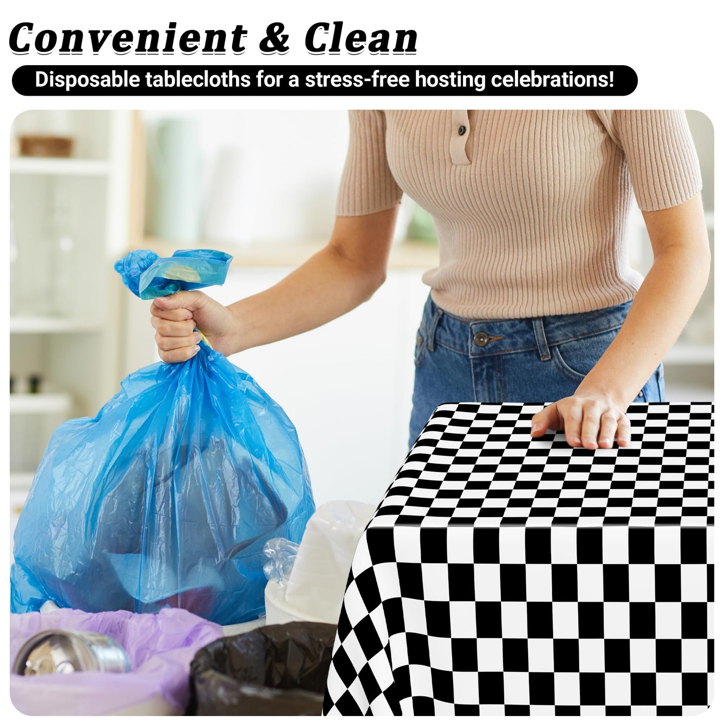 QZYL 4Pack Plastic Table Cloth Disposable, 54" x 108" Waterproof Tablecloths Rectangular, Black and White Checkered Table Cover for Picnic Birthday Party Supplies Outdoor Gathering BBQ Holiday Dinner