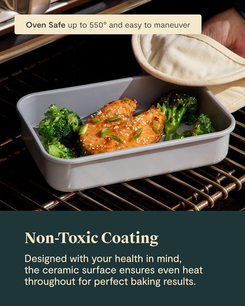 Caraway Nonstick Baking Pan Set - 2x 9" x 6.5" & 1x 9" x 13" - Non-Toxic, PTFE & PFOA Free - Deep Ceramic for Casseroles & Lasagna - Cream