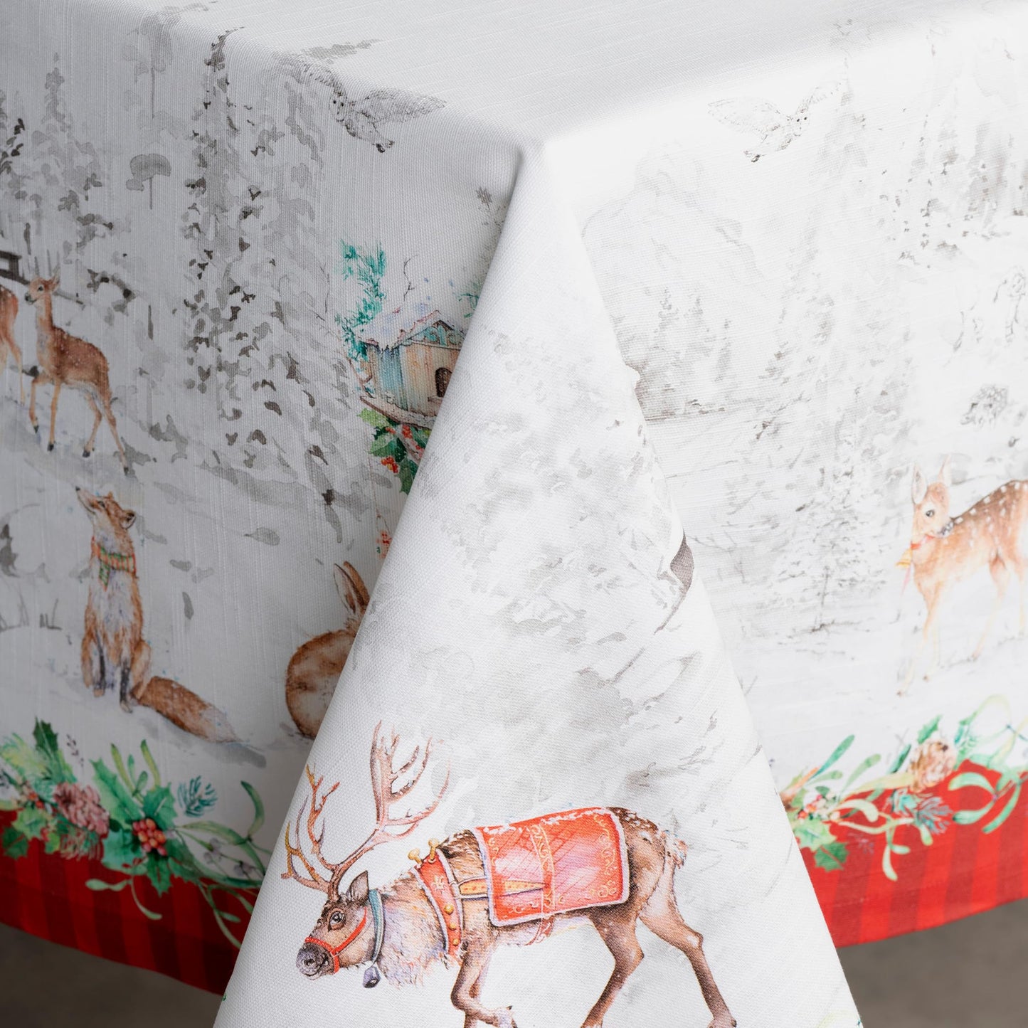 Maison d' Hermine Table Cloth Square Table 100% Cotton 54 x 54 Inches Fall Tablecloth Reusable Everyday Use for Thanksgiving Christmas Decorations Dining Farmhouse Party (Christmas Tradition)
