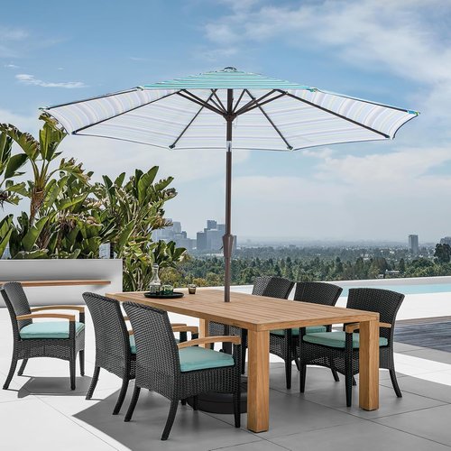 JEAREY 9FT Outdoor Patio Umbrella - UV Protection, Waterproof, Push Button Tilt & Crank | Blue Green Stripe
