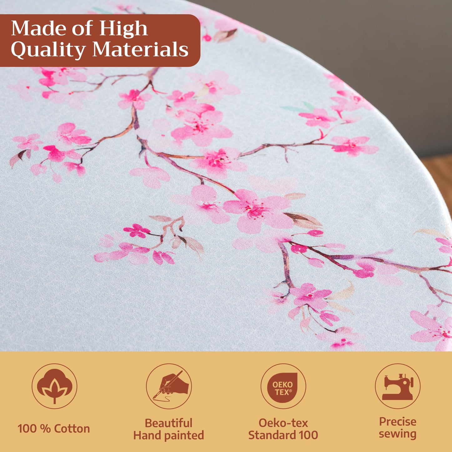 Maison d' Hermine Table Cloth Round Table 100% Cotton 63 Round Inches Tablecloth Reusable Decorative for Dining Kitchen Room Farmhouse Home Gifts for Mothers Day Spring Summer - Blossoms in Spring