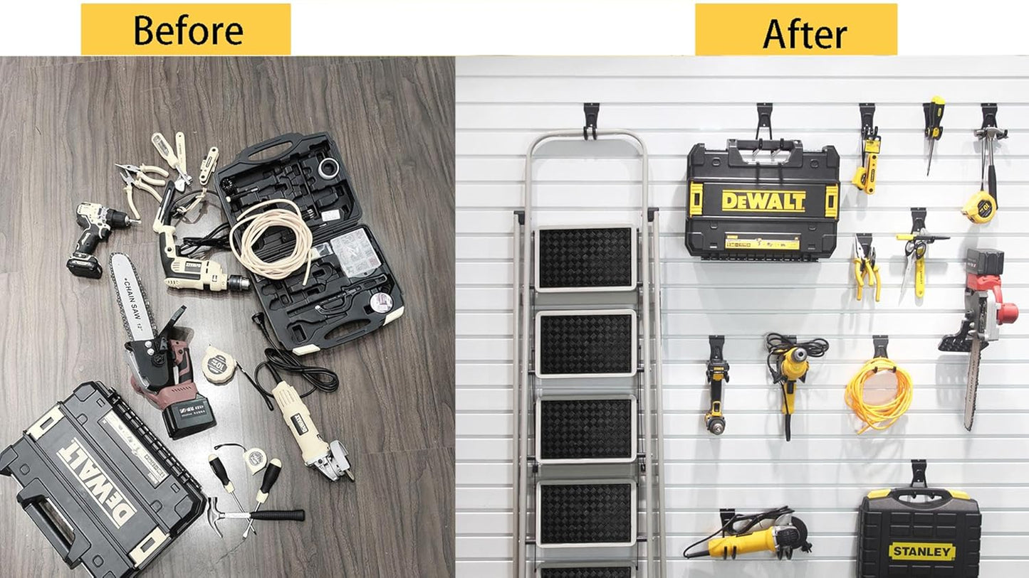 Proslat Heavy Duty Slatwall Hooks - 14 Pack Multi-Size Garage Wall Organizer for Efficient Storage