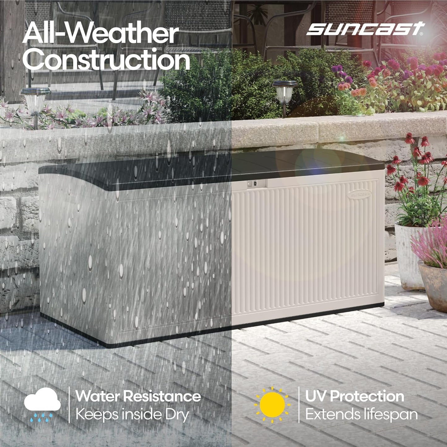 Suncast 160-Gal. Resin Outdoor Patio Deck Box - Extra-Large Storage with Pad-Lockable Lid | Iron Ore/French Gray