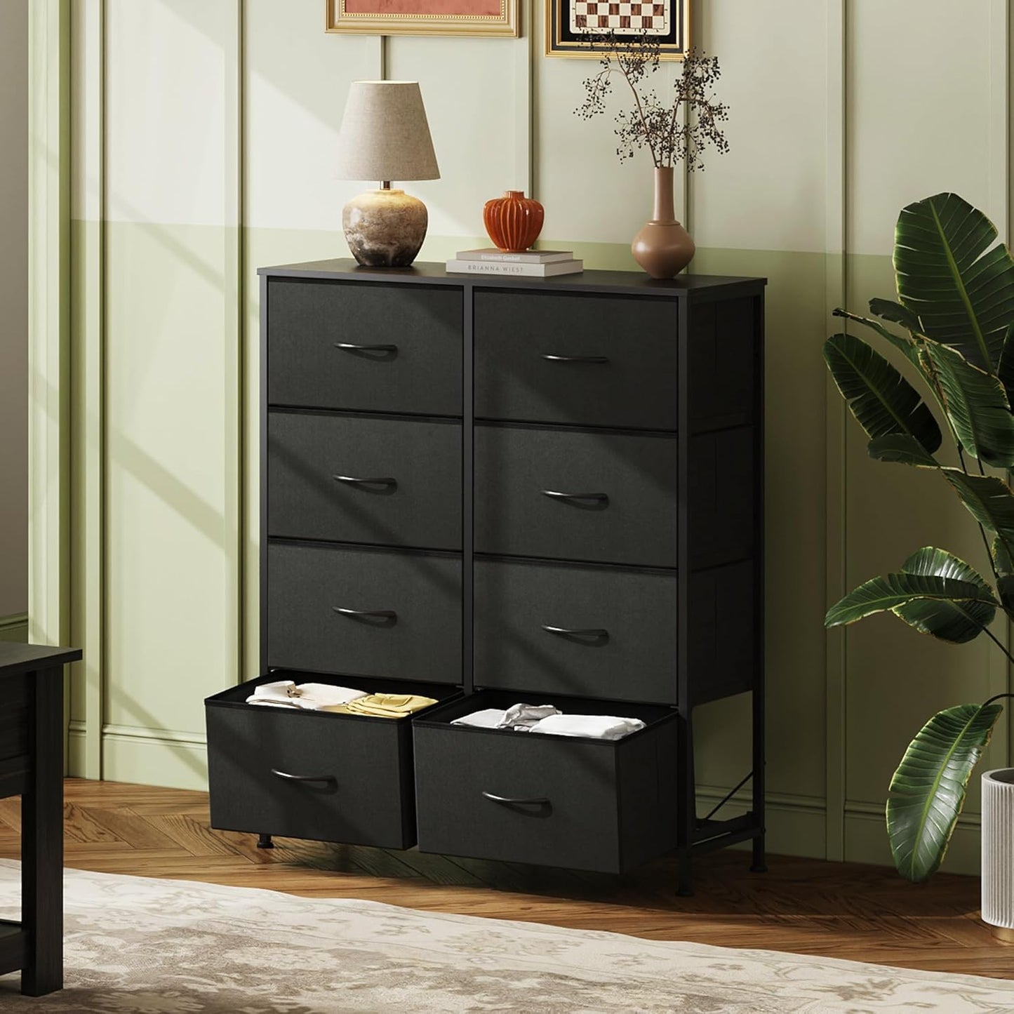 WLIVE Fabric Dresser - Tall 8-Drawer Storage Tower with Bins for Bedroom | Charcoal Black
