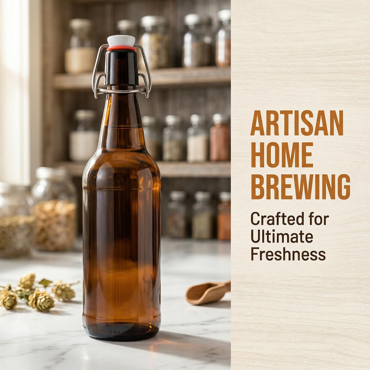 Jucoan 10 Pack Amber Glass Beer Bottles,16 oz Swing Top Glass Bottles with Airtight Flip Cap for Home Brewing Fermenting Beer, Kombucha, Kefir, Coquito, Soda, Wine, Beverage