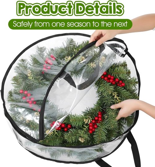 Clear Wreath Storage Bag by [Brand Name] - Waterproof 24 x 8 Inch Container with Handles for Christmas Garland