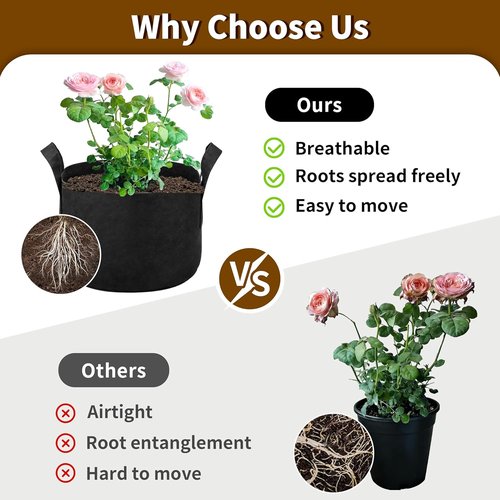 Grow Bags by [Brand Name] | 1 Gallon Heavy Duty 300g Nonwoven Fabric Pots - Breathable & Reinforced Handles - Black (6 Pack)