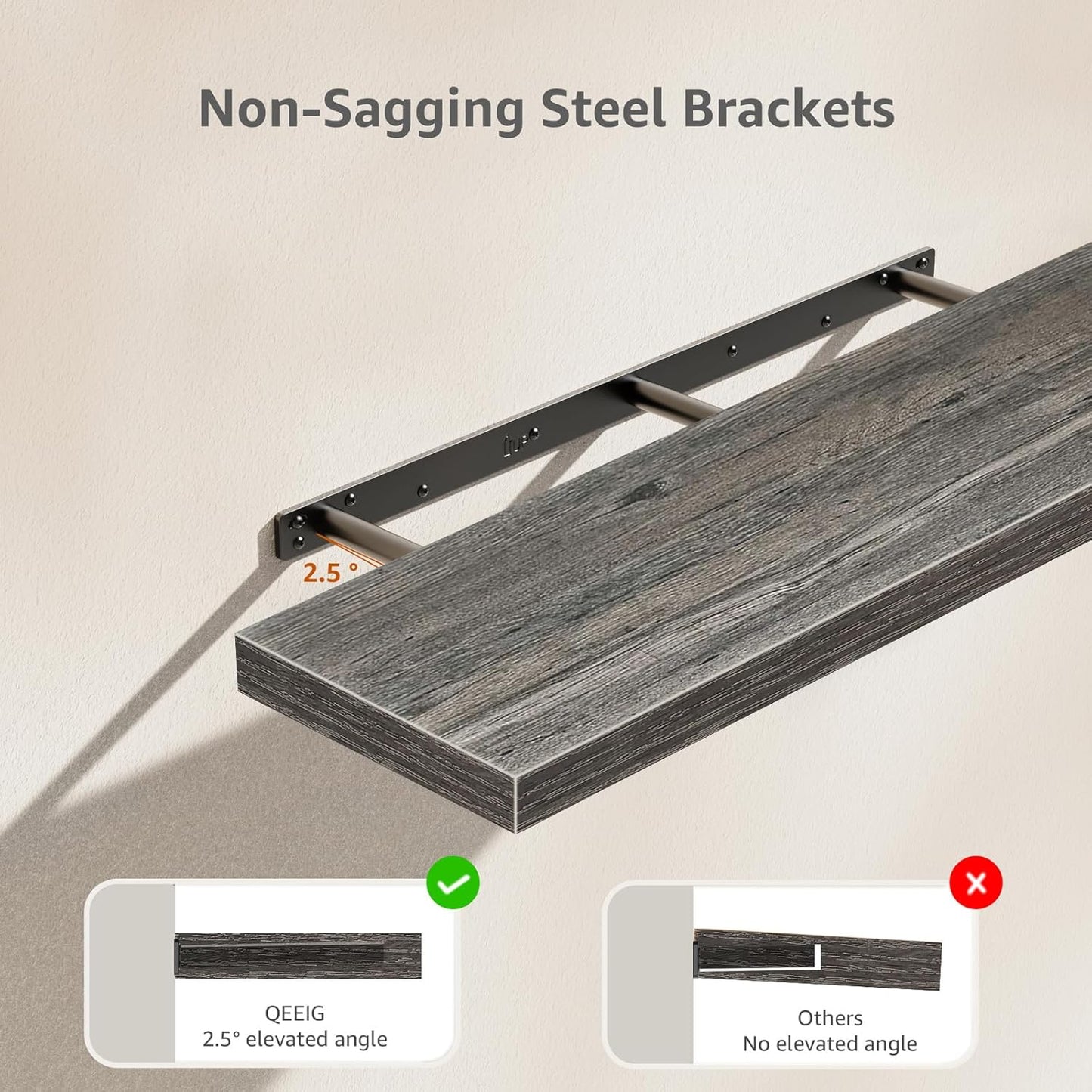 QEEIG Floating Shelves - Wall Mounted Display Shelves for Home Decor | Set of 2, 35.4" x 9.3", Grey