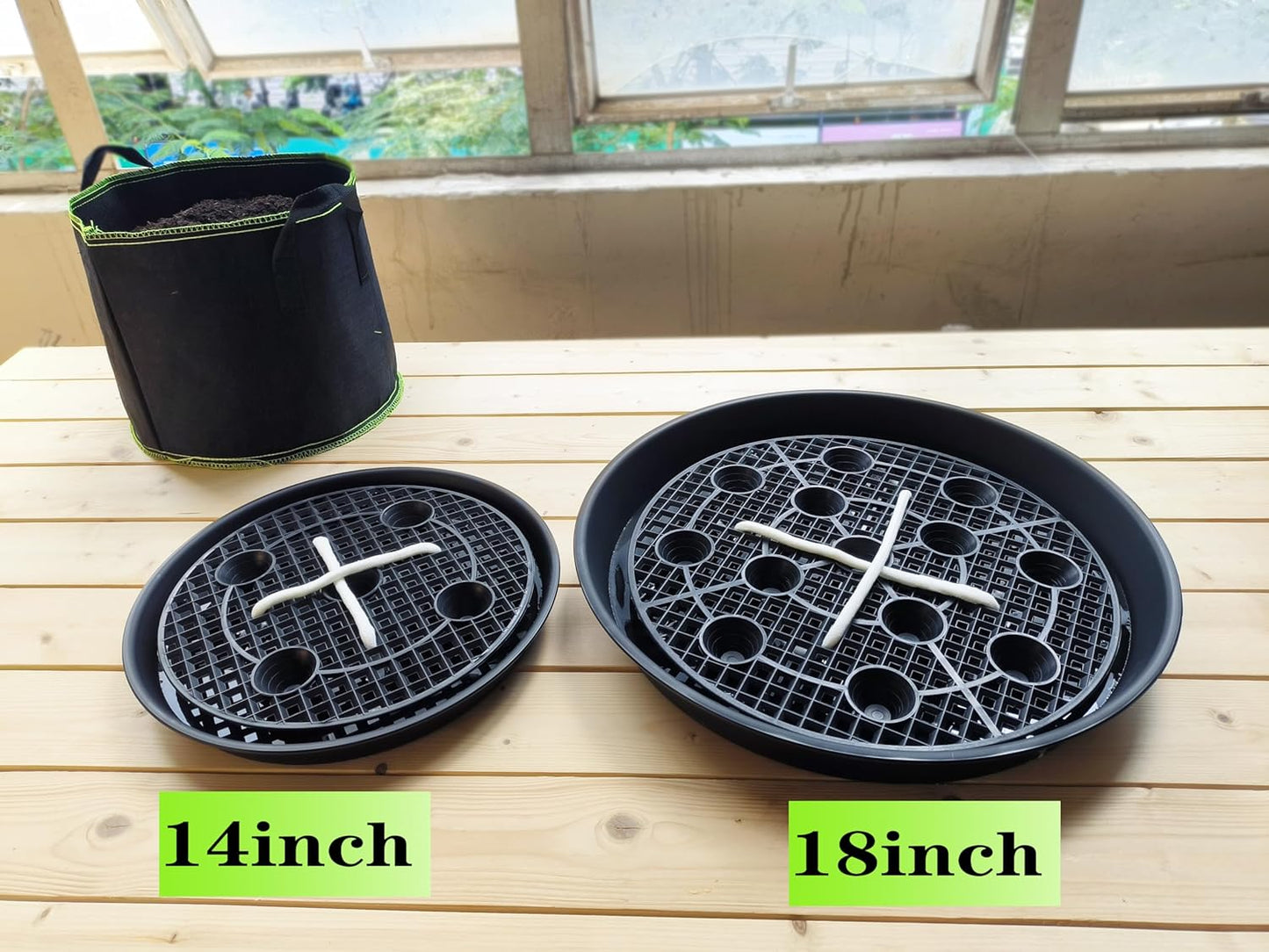 Skiennix Plant Saucer Stand - 14-Inch Elevated Self-Watering Tray | 4-Pack for Indoor/Outdoor Use