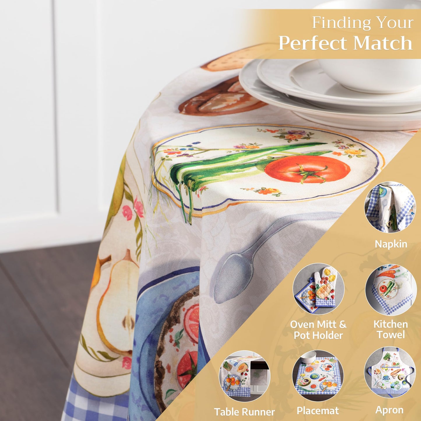 Maison d' Hermine Table Cloth Round Table 100% Cotton 69 Round Inches Tablecloth Reusable Decorative for Dining Kitchen Room Farmhouse Home Gifts for Mothers Day Spring Summer - Gourmand